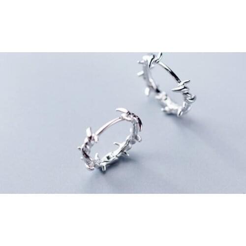 Authentic Real 100% 925 Sterling Silver fine Jewelry GEOMETRIC love Knot Thorns Cane Hoop Huggie Earrings gtle2497