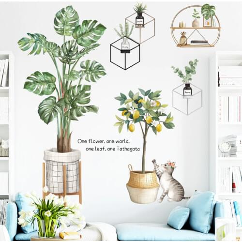 Nordic Green Leaf Wall Stickers for Bedroom Living rooms Sofa Background Wall Decor Lemon Tree Vinyl Wall Decals Home Decoration