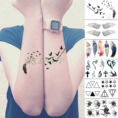Waterproof Temporary Tattoo Sticker Feather Wild Bird Letter Fake Tatto Finger Hand Arm Foot Flash Tatoo for Kid Girl Men Women