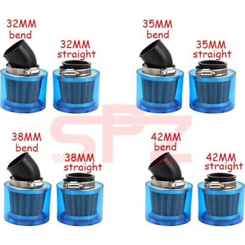 High quality blue 32mm 35mm 38mm 42mm straight and curved motorcycle motorcycle air filter 50CC-250CC dirt bike splash water