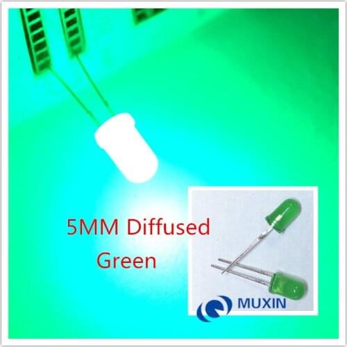 200pcs 5mm Green LED Lamp Light Diode Diffused Round Top Light-Emitting Diode 5 mm DIP Electronics Component Through Hole Angle