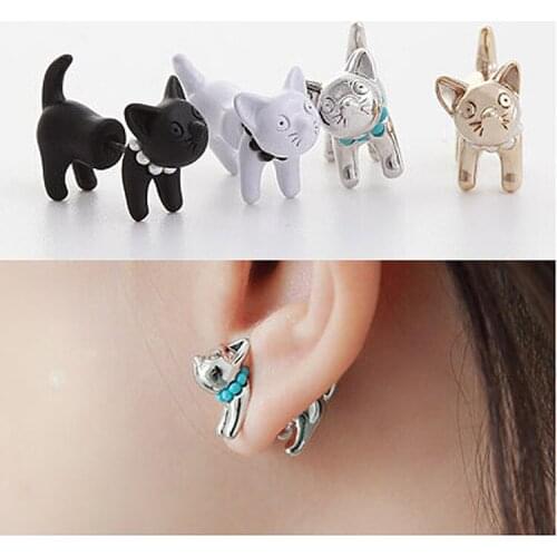 Daisies New Design DIY Handmade Cartoon Cat Stud Earring Fashion Cute 3D Animal Shape Earrings For Women One Pair