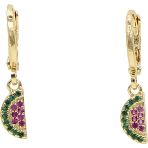 2021 Summer Gold Silver Color Jewelry Cute Lovely Color Cz Paved Mini Watermelon Drop Earring For Women Girl Fashion Charm Gifts