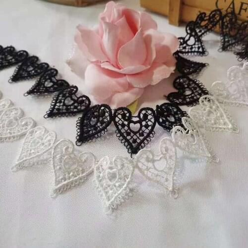 1Yard Embroidery Lace Fabric 2.7cm Ribbon Love Applique Sewing Trimmings White Black Cotton Lace Fabric For Dresses dentelle LA8