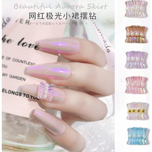 10Pcs/Set Aurora Skirts Nail Decor Accessory With Pearl Dress Charms 9.5X8mm 6 Colors Sweet Peplum Kilts Polish Manicure DIY C67