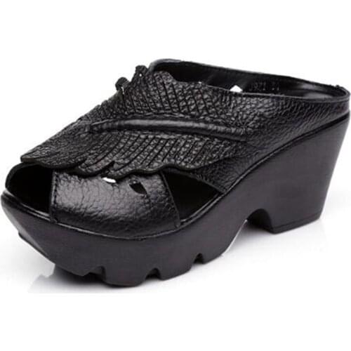 2020 Summer Genuine Leather Shoes Woman New Shoes sandals Classic Flower Women Sandals Slipper Platform Wedges Fashion Sandals