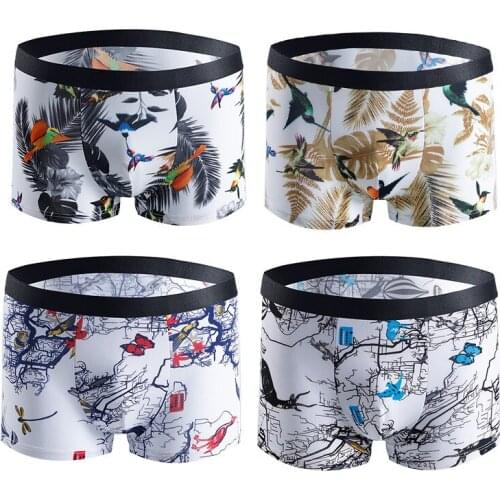 Mens Underwear Ice Silk Soft And Comfortable Breathable Printing Fashion Trendy Flowing Sense Of Vitality Boxer Briefs