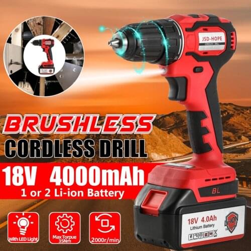 18VBrushless Cordless Electric Drill 35NM Screwdriver Impact Wrench Power Tools 4000Amh Li Battery +LED light Adapt to Makita