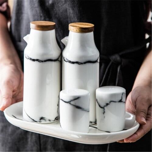 Spice Jars Marble Ceramic Salt Pepper Oil Bottle Set Porcelain Seasoning Bottle Kitchen Cooking Tools Oil Vinegar Bottles