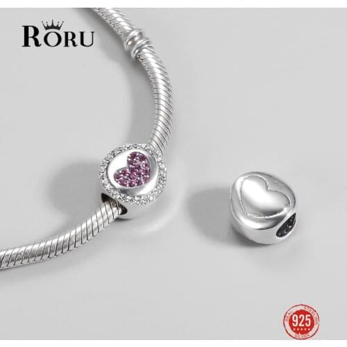 Sterling Silver 925 Love Heart Shape Zircon Beads for Women Luxury Jewelry Charms for Bracelet Making Jewelry Diy