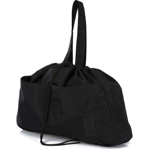 Black Womens Pleated Waterproof Fabric Pocket Beach Bag