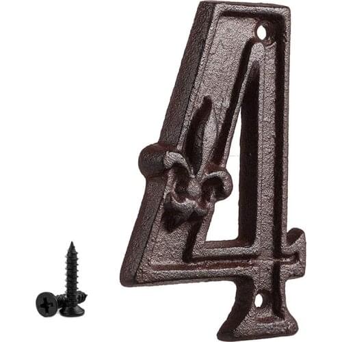 12cm Cast Iron House Numbers with Fleur De Lis Design Vintage DIY Door Address Door Gate Numbers House Sign Number #4