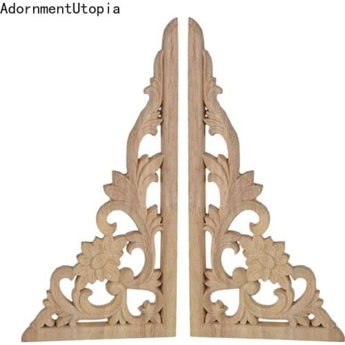 Wood Applique Sculptures Carved Floral Long Flower Furniture Decorative Accessories Home Decoration Accessories Statues