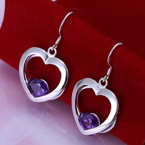 E199 Wholesale 925 sterling silver earrings , 925 silver fashion jewelry , Purple Stone Heart Earrings E199 /aqeajhla ebuamtba