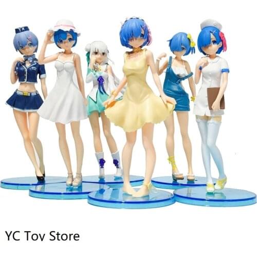 6pcs/set Anime Re:Life In A Different World From Zero Rem Ram Swimsuit Strap Denim Action Figure Collection Model Figurine Toys