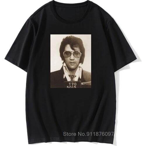 Mens Retro T Shirt Elvis Presley Mugshot Vintage Picture Youth Natural Cotton Tops Designer Man T-Shirt Design