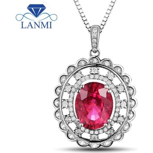 Fine Jewelry Oval 9x11mm Red Ruby In Diaomnd Natural 14Kt White Gold Fantastic Wedding Pendant Necklace WP050