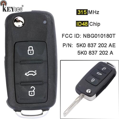 KEYECU 315MHz ID48 Chip FCC: NBG010180T, 5K0 837 202A / AE Smart Remote Key Fob for Volkswagen Golf GTI Jetta Touareg Passat