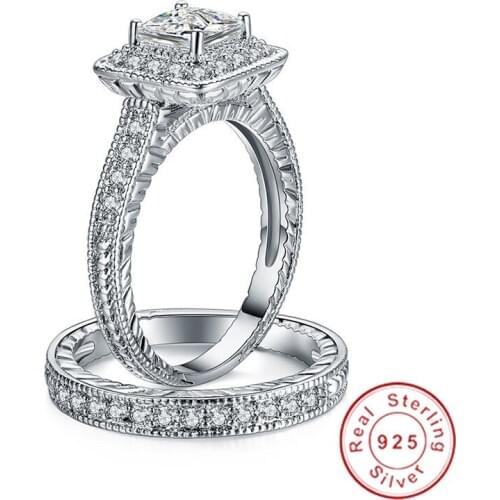 Vecalon Bridal sets Promise Ring 925 sterling silver AAAAA Cz Vintage Engagement Wedding band rings for women Bridal Jewelry