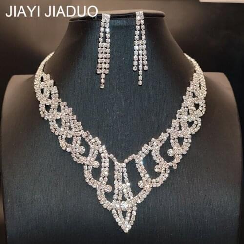 Popular Fashion Silver Color Wedding Jewelry Set Necklace Set Earrings Glamour Womens Dress Accessories Gift