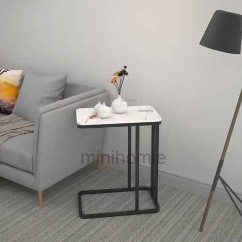 Minimalist Modern Sofa Side Table Nordic Light Luxury Living Room Wrought Iron Artificial Rock Board Small Coffee Table Corner m