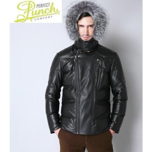 Men 2021 Geniune Jacket Sheepskin Leather Goose Down Coat with Real Silver Collar Warm Campera 17-H48# MF482