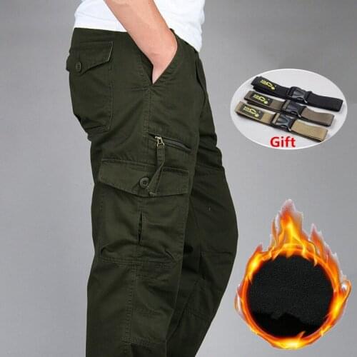 Mens Winter Cotton Fleece Warm Cargo Pants Thick Baggy Joggers Pants Windbreaker Overalls Male Loose Military Tactical Pants