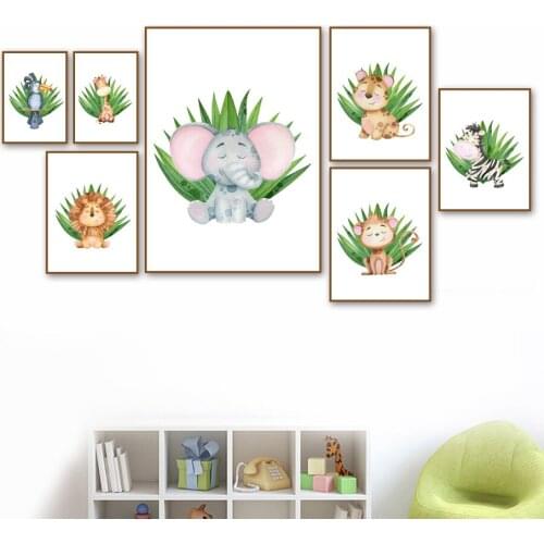 Elephant Lion Zebra Giraffe Monkey Parrot Nursery Wall Art Print Canvas Painting Nordic Poster Wall Picture Baby Kids Room Decor