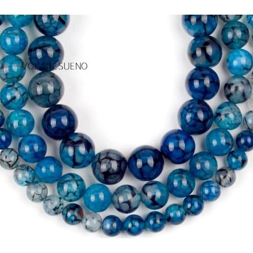 Natural Blue Dragon Trace Round Beads For Jewelry Making Needlework DIY Loose spacer Beads Necklace Bracelet Charms 6/8/10mm 15