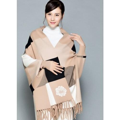 New Cashmere Pashmina Scarves Women Autumn Winter With Sleeves Ponchos And Capes Shawl Women Thick Warm Tassel Cloak
