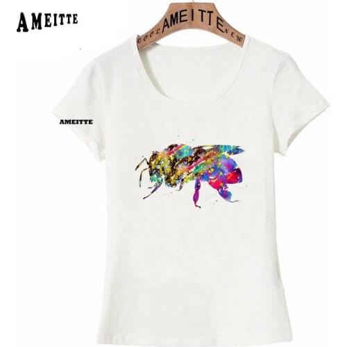 New Summer Fashion Women Short Sleeve Clever Naughty Bee Watercolor PrintT-Shirt White Casual Tops Cute Girl Tees