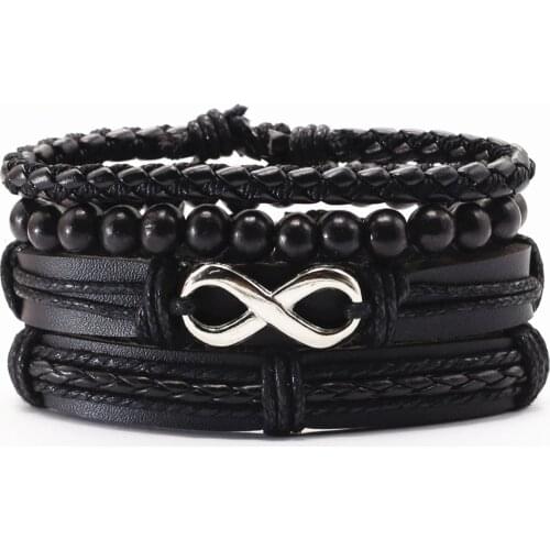 New Trendy Feather Hooks Camera Lucky 8 Charm Black Brown Beads Men Leather Bracelets Women Femme Homme Male Gift Jewelry Freely