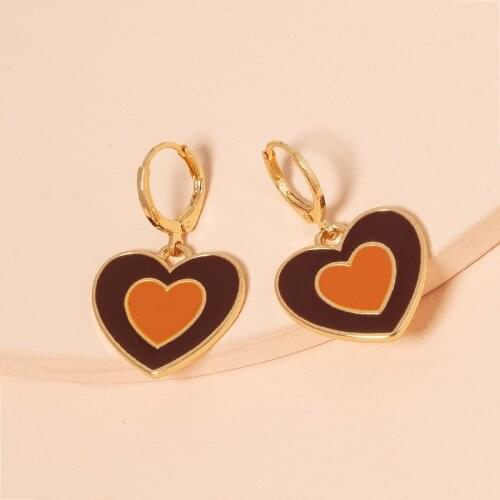 New Ins Creative Oil Drop Heart Earrings Vintage Color Heart Dangle Earrings For Women Girls Fashion Jewelry