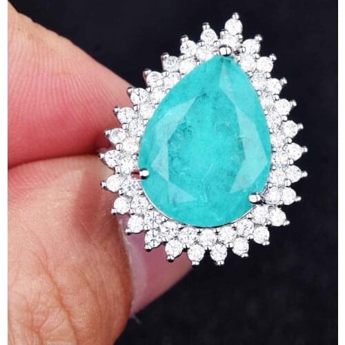 New Trendy Paraiba Stone Water Drop Rings Vintage Fine Jewelry For Women Wedding Engagement Eternity Ring Anniversary Gifts