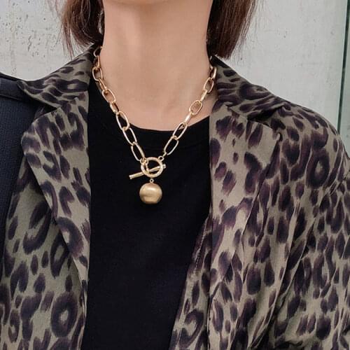 KMVEXO 2020 New Trendy Thick Lock Chain Metal Ball Necklace for Women Girls Hip Hop Punk Gothic Couple Men Party Jewelry Gift