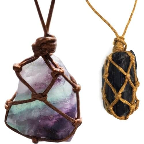 Hand Braided Black Tourmaline Chakra Pendant Necklace Jewerly