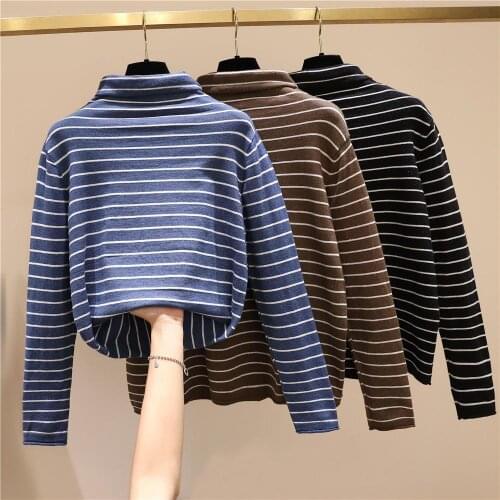 Striped Turtleneck Plus Large Size Oversize Korean Style Fashion Pullovers For WomenS Ladies Sweater 2021 Clothes Tops Blouse