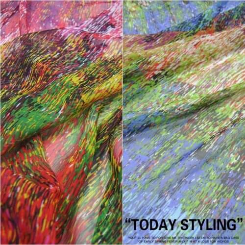 LEO&LIN Large Wide Red Blue Green Fireworks Thin Article Real Silk Chiffon 100% Silk Clothing Cloth Fabric DIY patchwork