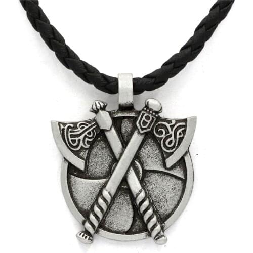 Nordic Viking Double Axes Amulets Shield Barbarian Viking Cross Necklace Tide Antique Silve Pendant Accessories Men Jewelry Gift