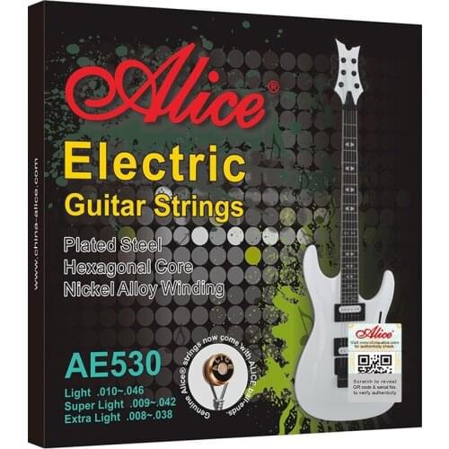Original Alice AE530 Electric Guitar Strings 1st-6th Light Super Light Extra Light Nickel Alloy Wound Full Set Hexagonal Core