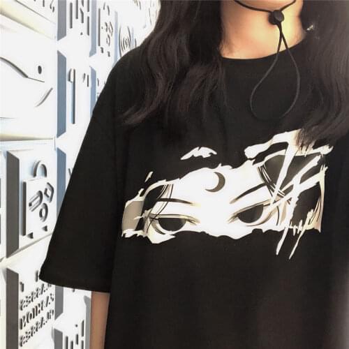 Loose Anime Short Sleeve Tee Korean Fashion Women Tee Shirt Large Size Womens Clothing 2021 Womens Tops for Girls Emo Clothes