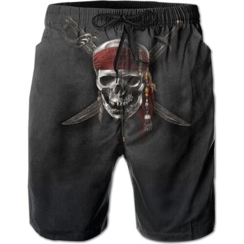 High quality Quick Dry Mens Jolly Roger Skull Cross Bones Pirates Siwmwear Beach Board Shorts For Man Swimming Shorts Beachwear