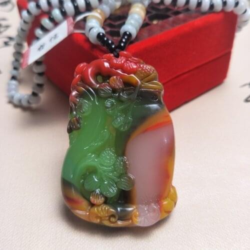 Zheru Jewelry Pure Natural Colorful Jade Carving Pine Bamboo Festival Plum Blossoms Tricolor Jadeite Bead Necklace Send National