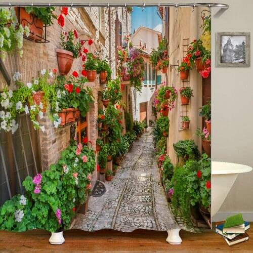Rural Idyllic Flowers European Garden Shower Curtain Bathroom Waterproof 3d Printed Bath Curtains With 12 Hooks Polyester Cloth