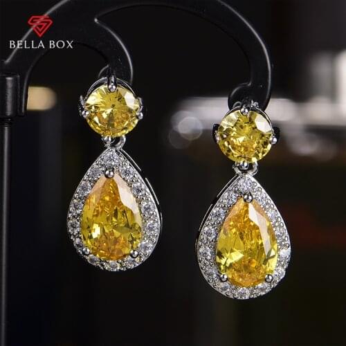 BELLA BOX Luxury 925 Sterling Silver Drop Earrings For Charm Lady With Water Drop Shape Gemstones Female Fine Jewelry Gift