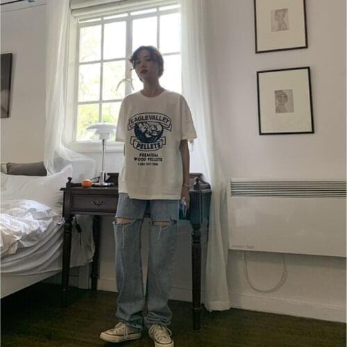 2021 New T-shirt Fashion Loose Harajuku Style Printed Black T-shirt Womens Summer Short-Sleeved Shirt Fashion