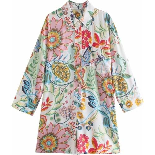 Za New Women Fashion Flower Printed Playsuits Femme Loose Long Sleeve Shirt Collar Casual jumpsuit Beach Rompers floral onesies