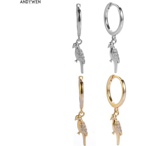 ANDYWEN Boucle Oreille Femme 925 Sterling Silver Animal Bird Drop Earrings 2020 Rock Punk Loops European Luxury Circle Jewelry