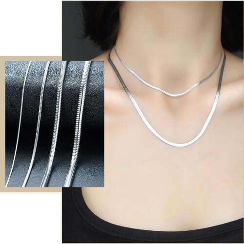 Women Basic Snake Chain Choker Necklace,Never Fade Stainless Steel Rolo Box Rope Chains Collar, Length 45-60cm