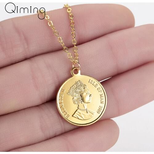 Woman Coin Necklace Golden Color Ten Cents Coin Sea Spirit Ngoreru Elizabeth Isle Of Women Statement Necklace Collier Gift